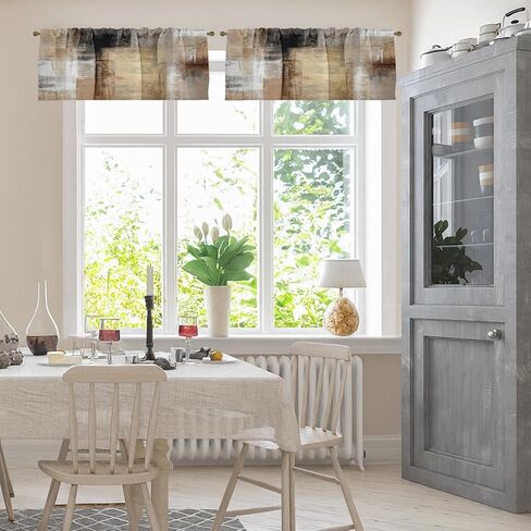 emvency 4 حزمة الستائر نافذة العلاجات، البني مجردة الفن الحديث التعتيم قابل للتعديل لغرفة المعيشة الحمام غرفة نوم المطبخ على الحوض، 52x12 بوصة قضيب جيب الستائر in Kuwait