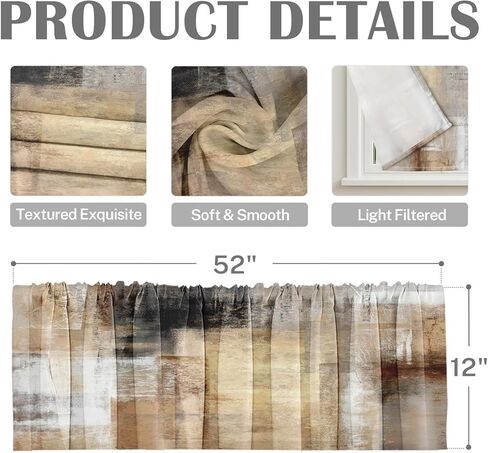 emvency 4 حزمة الستائر نافذة العلاجات، البني مجردة الفن الحديث التعتيم قابل للتعديل لغرفة المعيشة الحمام غرفة نوم المطبخ على الحوض، 52x12 بوصة قضيب جيب الستائر in Kuwait