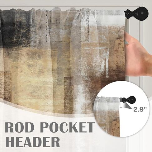 emvency 4 حزمة الستائر نافذة العلاجات، البني مجردة الفن الحديث التعتيم قابل للتعديل لغرفة المعيشة الحمام غرفة نوم المطبخ على الحوض، 52x12 بوصة قضيب جيب الستائر in Kuwait