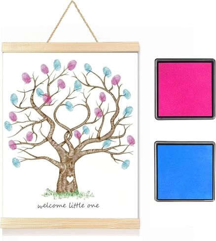 Gender Reveal Fingerprint Tree Canvas Guest Books, Gender Reveal Party Decorations Gifts Ideas, Baby Shower Party Gender Reveal Games for Guests(11.8x15.7in) in Saudi Arabia