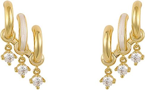 أقراط هوجي ثلاثية مطلية بالذهب عيار 14 قيراط، أقراط هوجي هوب مزدوجة لفتحة واحدة، أقراط فانغ جينغاو الحجرية in Kuwait