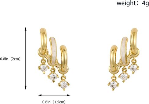 أقراط هوجي ثلاثية مطلية بالذهب عيار 14 قيراط، أقراط هوجي هوب مزدوجة لفتحة واحدة، أقراط فانغ جينغاو الحجرية in Kuwait