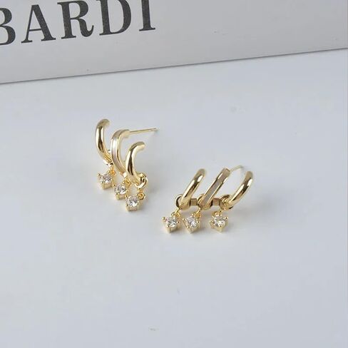 أقراط هوجي ثلاثية مطلية بالذهب عيار 14 قيراط، أقراط هوجي هوب مزدوجة لفتحة واحدة، أقراط فانغ جينغاو الحجرية in Kuwait