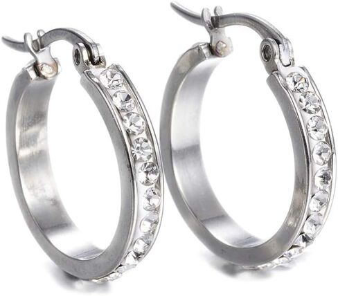 Stainless Steel Hoop Earrings Clay Rhinestone Oval Gold Silver 0.8" 1x0.8mm P617 in Kuwait