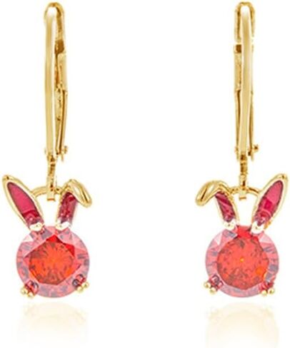 Dainty Red Rabbit Small Hoop Earrings for Women Gold-Toned Cute Crystal Bunny Animal Charms Lever Back Dangle Drop Huggie Hoops Delicate Easter Holiday Jewelry in Saudi Arabia