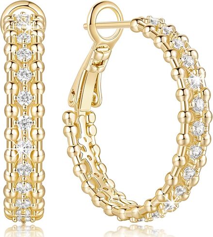 14K أقراط طارة الذهب للنساء أقراط طارة ذهب زركون أنيقة 14K الأطواق المرأة القرط 25/30 مللي متر in Kuwait