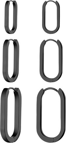 أقراط دائرية مربعة عيار 18 قيراط من Aroncent للنساء: 3 أزواج من أقراط Huggie مستطيلة من الفولاذ المقاوم للصدأ - هدية مجوهرات عصرية بسيطة هندسية خفيفة الوزن in Kuwait