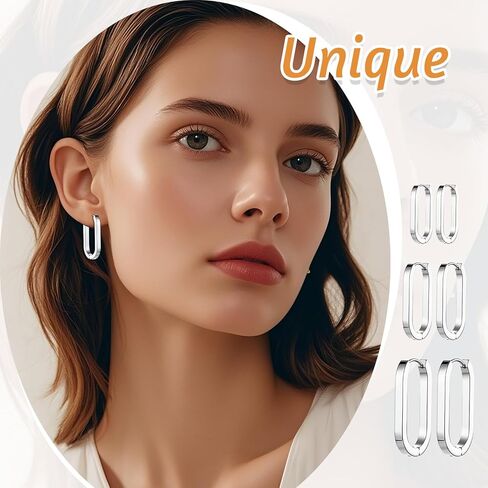 أقراط دائرية مربعة عيار 18 قيراط من Aroncent للنساء: 3 أزواج من أقراط Huggie مستطيلة من الفولاذ المقاوم للصدأ - هدية مجوهرات عصرية بسيطة هندسية خفيفة الوزن in Kuwait