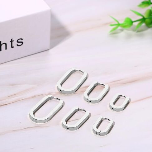 أقراط دائرية مربعة عيار 18 قيراط من Aroncent للنساء: 3 أزواج من أقراط Huggie مستطيلة من الفولاذ المقاوم للصدأ - هدية مجوهرات عصرية بسيطة هندسية خفيفة الوزن in Kuwait