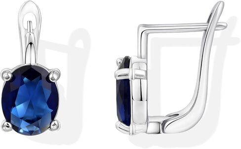 Hypoallergenic Small Blue Sapphire Hoop Earrings for Women | Silver Huuige Hoop Jewelry | 8MM Oval Navy Blue Birthstone-Like Earrings for Weddings, Sensitive Ears & Daily Luxury in Kuwait