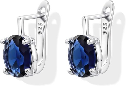 Hypoallergenic Small Blue Sapphire Hoop Earrings for Women | Silver Huuige Hoop Jewelry | 8MM Oval Navy Blue Birthstone-Like Earrings for Weddings, Sensitive Ears & Daily Luxury in Kuwait