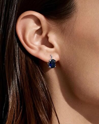 Hypoallergenic Small Blue Sapphire Hoop Earrings for Women | Silver Huuige Hoop Jewelry | 8MM Oval Navy Blue Birthstone-Like Earrings for Weddings, Sensitive Ears & Daily Luxury in Kuwait