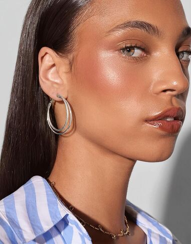 زوجان من الأقراط الحلقية المزدوجة من الفضة الإسترلينية عيار 925 للنساء، مجموعة أقراط هوجي مضادة للحساسية خفيفة الوزن، حلق كبير مطلي بالذهب عيار 16 قيراط للأذنين الحساسة غير مشوه in Kuwait