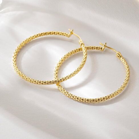 14k أقراط طارة ذهب للنساء الذهب والمجوهرات المرأة هوب أقراط المبهر الأطواق الكبيرة القرط 40*2 ملم in Kuwait