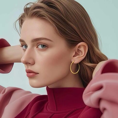 14k أقراط طارة ذهب للنساء الذهب والمجوهرات المرأة هوب أقراط المبهر الأطواق الكبيرة القرط 40*2 ملم in Kuwait