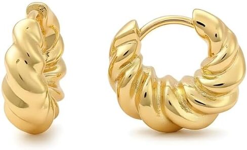18K Gold Plated Mini Croissant Huggie Hoop Earrings – Hypoallergenic & Tarnish Resistant in Saudi Arabia