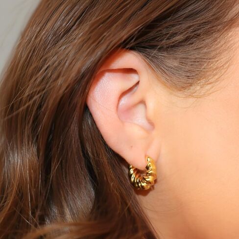 18K Gold Plated Mini Croissant Huggie Hoop Earrings – Hypoallergenic & Tarnish Resistant in Saudi Arabia