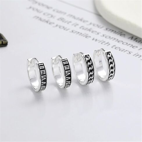 الأرقام الرومانية هوب أقراط 925 الاسترليني الشظية الهيب هوب روك Huggie أقراط هيبوالرجينيك صغيرة أقراط الحلقة الفضية للرجال النساء in Saudi Arabia