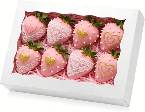 50 قطعة من صناديق البسكويت مقاس 8 × 5 × 2 بوصة: صناديق مخبز بنافذة، صناديق مكافآت، صناديق فراولة مغطاة بالشوكولاتة، صناديق معكرون - أبيض in Kuwait