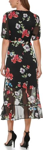 DKNY Women's Ruffle Hem V-Neck Puff Sleeve Dress in Saudi Arabia