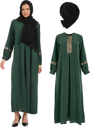 Muslim Abaya Dress For Women with Hijabs Long Sleeve Floral Print Islamic Dubai Long Maxi Dresses in Saudi Arabia