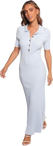 Petal & Pup Women's Crawford-Short-Sleeve-Knit-Dress-Pale-Blue in Saudi Arabia