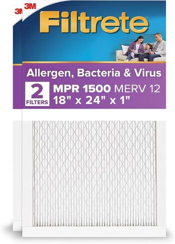 Filtrete 18x24x1 Air Filter, MPR 1500, MERV 12, Healthy Living Ultra-Allergen 3-Month Pleated 1-Inch Air Filters, 2 Filters in Kuwait