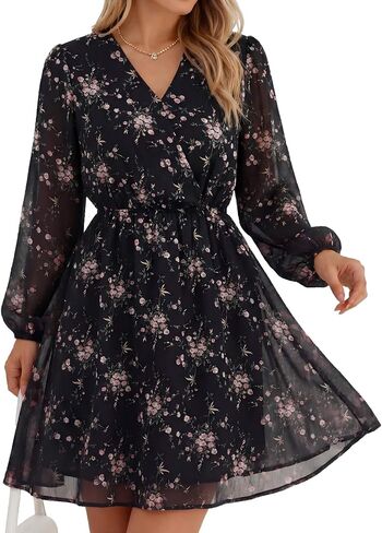 Dresses for Women 2026 Casual Spring V Neck Wedding Guest Dress Long Sleeve Fashion Beach Vacation Clothes in Saudi Arabia