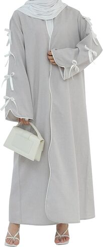 ODIZLI Women's Eid Abaya Dresses Long Sleeve Open Front Pearl Bowknot Prayer Dress Ramadan Cardigan Dubai Kaftan in Saudi Arabia