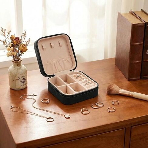Portable Jewelry Organizer Mini Travel Case for Earrings Rings Necklaces Leather Storage Box in Saudi Arabia