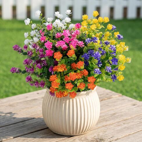 12 حزمة من الزهور الاصطناعية للأماكن الخارجية، زهور بلاستيكية وهمية لا تبهت، نباتات خارجية صناعية مقاومة للأشعة فوق البنفسجية، لحديقة الربيع والصيف، والشرفة، وصندوق النوافذ، ومزرعة الزفاف المنزلية (6 ألوان) in Kuwait