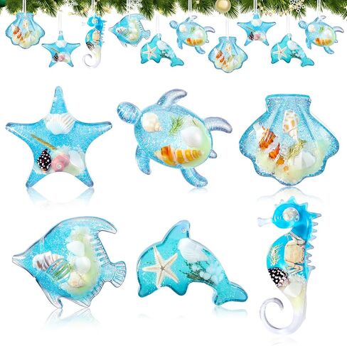 Leinuosen 6 Pcs Beach Ornaments for Tree Acrylic Crystal Coastal Beach Tree Decorations Summer Ocean Starfish Seashell Blue Summer Ornament Sea Seahorse Shell Turtle Hanging Home Decor for Party Gifts in Saudi Arabia