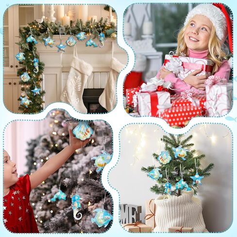 Leinuosen 6 Pcs Beach Ornaments for Tree Acrylic Crystal Coastal Beach Tree Decorations Summer Ocean Starfish Seashell Blue Summer Ornament Sea Seahorse Shell Turtle Hanging Home Decor for Party Gifts in Saudi Arabia
