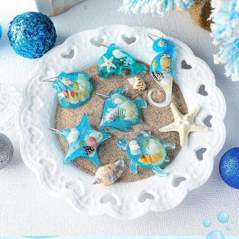 Leinuosen 6 Pcs Beach Ornaments for Tree Acrylic Crystal Coastal Beach Tree Decorations Summer Ocean Starfish Seashell Blue Summer Ornament Sea Seahorse Shell Turtle Hanging Home Decor for Party Gifts in Saudi Arabia
