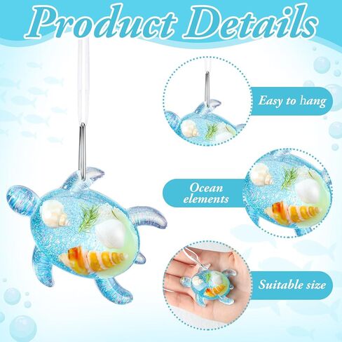 Leinuosen 6 Pcs Beach Ornaments for Tree Acrylic Crystal Coastal Beach Tree Decorations Summer Ocean Starfish Seashell Blue Summer Ornament Sea Seahorse Shell Turtle Hanging Home Decor for Party Gifts in Saudi Arabia