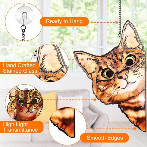 نافذة معلقة من الزجاج الملون من ريمياوي، قطة تطل بشكل مضحك مع سلسلة معدنية وخطافات نافذة ديكور داخلي وعيد الميلاد، هدايا عيد ميلاد الحيوانات الأليفة لعيد الأم لمحبي القطط in Kuwait