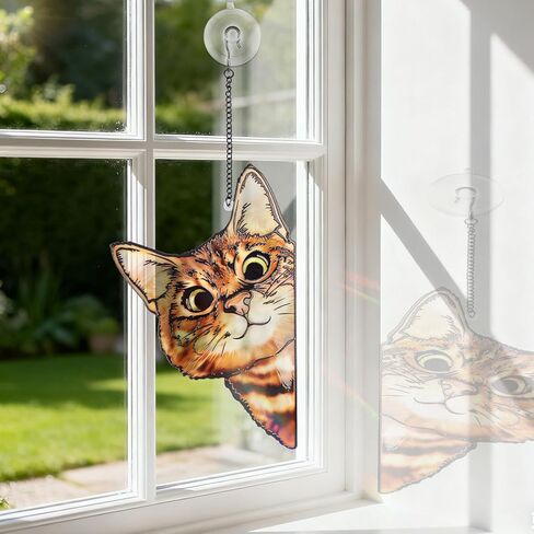 نافذة معلقة من الزجاج الملون من ريمياوي، قطة تطل بشكل مضحك مع سلسلة معدنية وخطافات نافذة ديكور داخلي وعيد الميلاد، هدايا عيد ميلاد الحيوانات الأليفة لعيد الأم لمحبي القطط in Kuwait