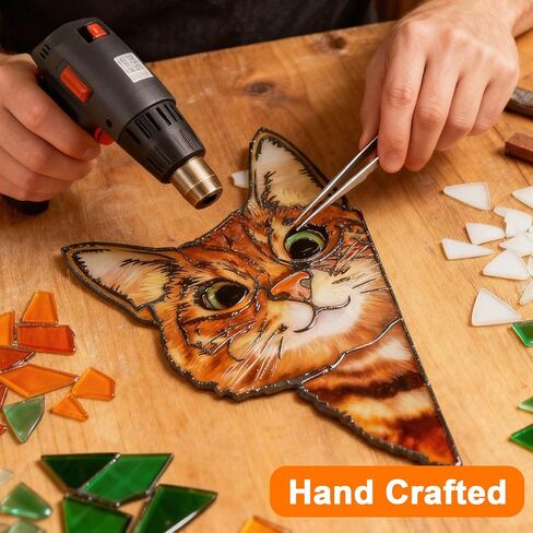 نافذة معلقة من الزجاج الملون من ريمياوي، قطة تطل بشكل مضحك مع سلسلة معدنية وخطافات نافذة ديكور داخلي وعيد الميلاد، هدايا عيد ميلاد الحيوانات الأليفة لعيد الأم لمحبي القطط in Kuwait