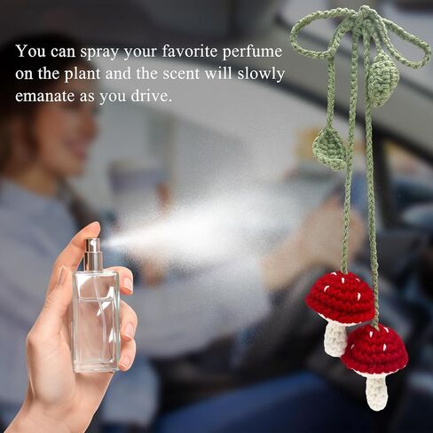 2 PCS Crochet Mushroom Car Charm, Handmade Crocheted Simulated Mushroom Hanging Ornament, Stereoscopic Botanical Bag Decoration, Car Accessories in Saudi Arabia