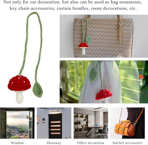 2 PCS Crochet Mushroom Car Charm, Handmade Crocheted Simulated Mushroom Hanging Ornament, Stereoscopic Botanical Bag Decoration, Car Accessories in Saudi Arabia
