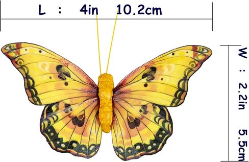 Berfutall-Artificial Feather 3D Butterfly Party Decorations Set of 12 with Wire 6 Color Yellow Series Ornaments for Home Decoration in Kuwait
