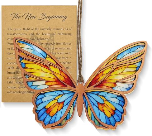 فراشة Suncatcher - زخرفة معلقة من الأكريليك الزجاجي الملون للنوافذ، هدية للنساء، ديكور جدار الفراشة للمنزل، غرفة النوم، الحديقة، شجرة عيد الميلاد in Saudi Arabia