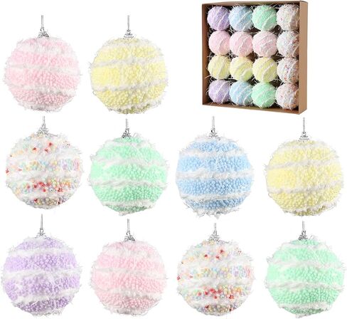 16 قطعة مجموعة زخرفة كرة شجرة عيد الميلاد الباستيل، 3.15 بوصة لون باستيل مقاوم للكسر بريق فوم عيد الميلاد المعلق كرة زينة حلوة تحت عنوان شجرة عيد الميلاد ديكور عطلة رأس السنة الجديدة in Kuwait