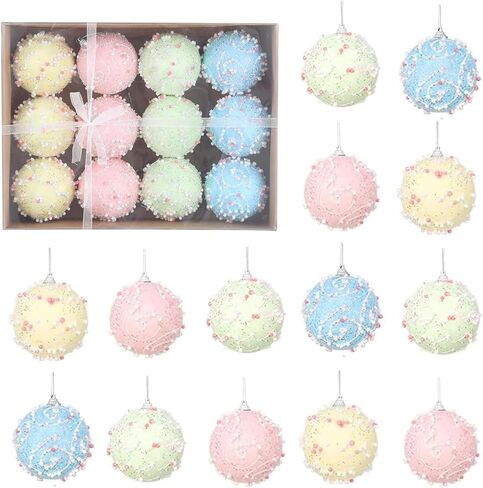 16PCS Pastel Christmas Tree Ball Ornament Set, 3.15in Pastel Color Shatterproof Glitter Foam Christmas Hanging Ball Ornaments Sweet Themed Xmas Tree Decor New Year Holiday Decoration in Saudi Arabia