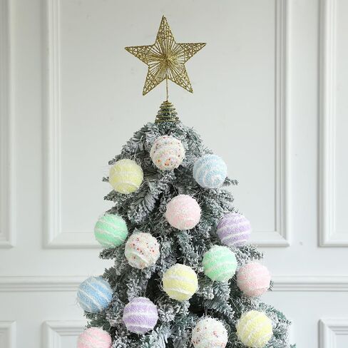 16PCS Pastel Christmas Tree Ball Ornament Set, 3.15in Pastel Color Shatterproof Glitter Foam Christmas Hanging Ball Ornaments Sweet Themed Xmas Tree Decor New Year Holiday Decoration in Saudi Arabia