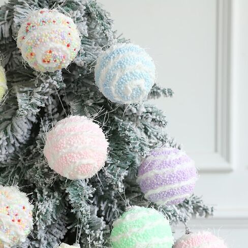 16PCS Pastel Christmas Tree Ball Ornament Set, 3.15in Pastel Color Shatterproof Glitter Foam Christmas Hanging Ball Ornaments Sweet Themed Xmas Tree Decor New Year Holiday Decoration in Saudi Arabia