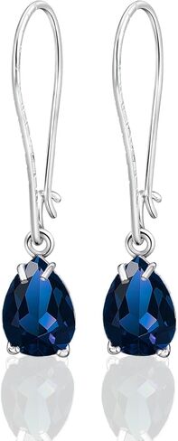 925 Sterling Silver Gemstone Earrings for Women - 7x10mm Teardrop Gemstone - Birthstone Jewelry - Elegant Gift for Wife, Daughter, Sister in Kuwait