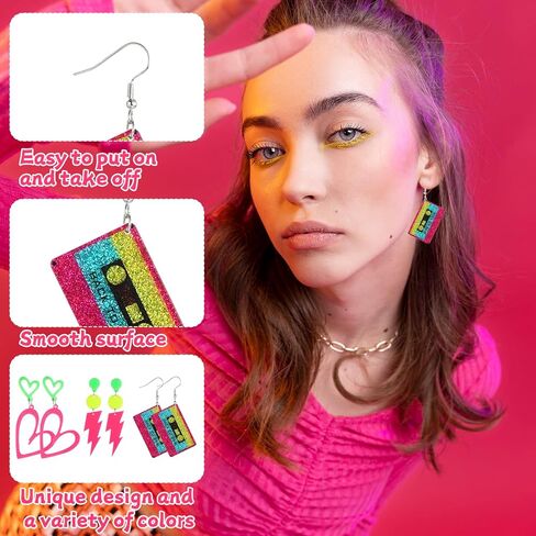 3 Pairs 80s 90s Neon Earrings for Women, Glow Party Accessories Neon Jewelry for Party Accessories Costume Outfits Gifts in Kuwait