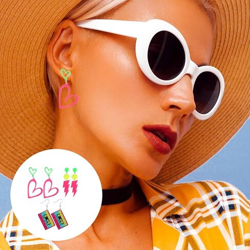 3 Pairs 80s 90s Neon Earrings for Women, Glow Party Accessories Neon Jewelry for Party Accessories Costume Outfits Gifts in Kuwait
