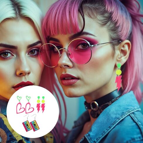 3 Pairs 80s 90s Neon Earrings for Women, Glow Party Accessories Neon Jewelry for Party Accessories Costume Outfits Gifts in Kuwait